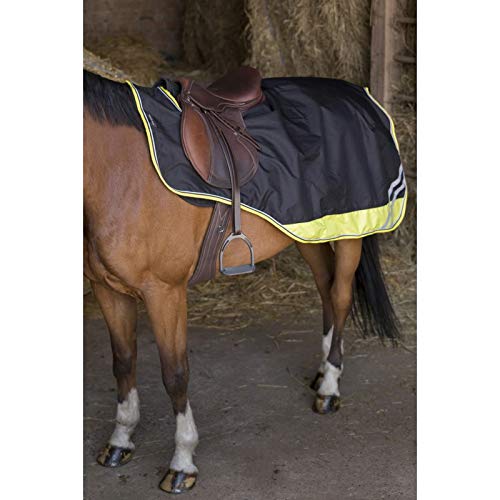 EQUITHÈME REFLECTIVE EXERCISE RUG RIDE ON HORSE RUG 600D RIP-STOP BLACK/YELLOW (125 cm)