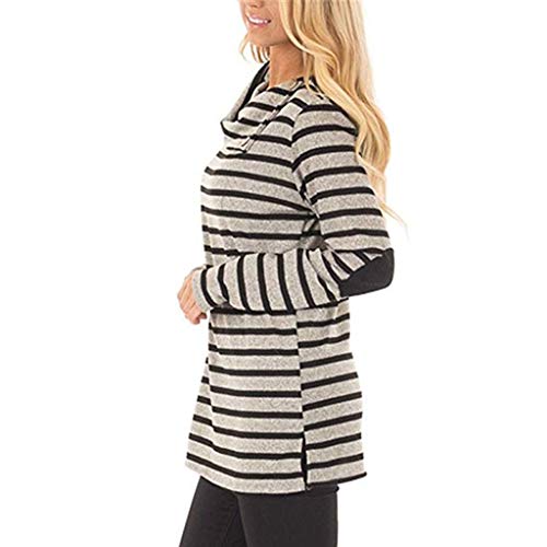FEITONG Womenâ€™s Casual Striped Turn-Down Cowl Neck Long Sleeve Sweatshirt Tops Blouse(Medium,Khaki)