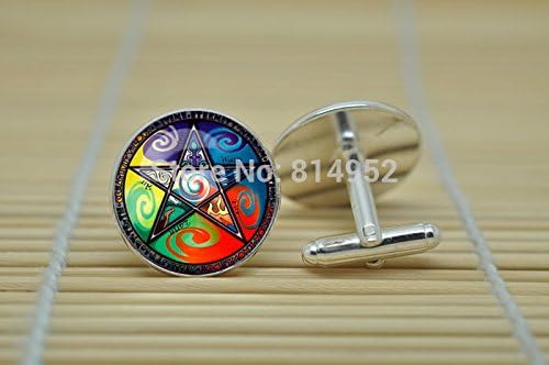 Pretty Lee Wisdom Of The Pentagram Jewelry Cufflinks In Silver Glass Cabochon Cuff Links C0963