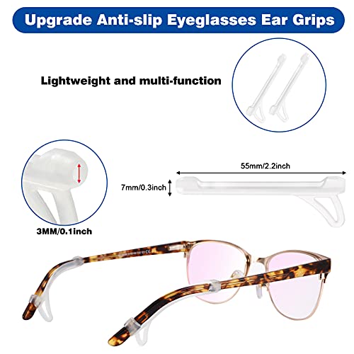 topstart 6 Pairs Upgrade Silicone Eyeglasses Temple Tips Sleeve with Hook, Anti-slip Elastic Eyeglasses Retainers Ear Hook Comfort Eyeglasses Ear Grips for Kids Adults (3 Variety Designs) (Clear)