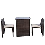 Giantex 3 PCS Cushioned Outdoor Wicker Patio Set Garden Lawn Sofa Furniture Seat Brown