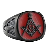 Red Enamel Stainless Steel Mason Freemason Vintage Solid Black Plated G Ring (10)