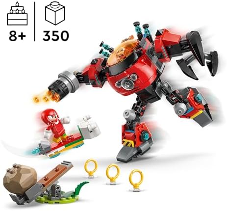 Sonic The Hedgehog Knuckles Contre l’Egg Crusher de Dr. Eggman - Jouet Robot - 2 Minifigurines, Anneaux & Émeraudes du Chaos - Cadeau pour Garçon, Fille & Fans de Jeux Vidéo dès 8 Ans 77005