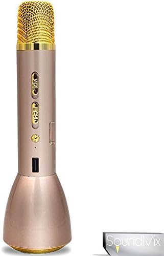 Soundmix Wireless Microphones Karaoke for Music Playing and Singing Anytime, 3-in-1 Bluetooth Karaoke machine KTV for Apple iPhone Android Smartphone Or Pc (Gold)