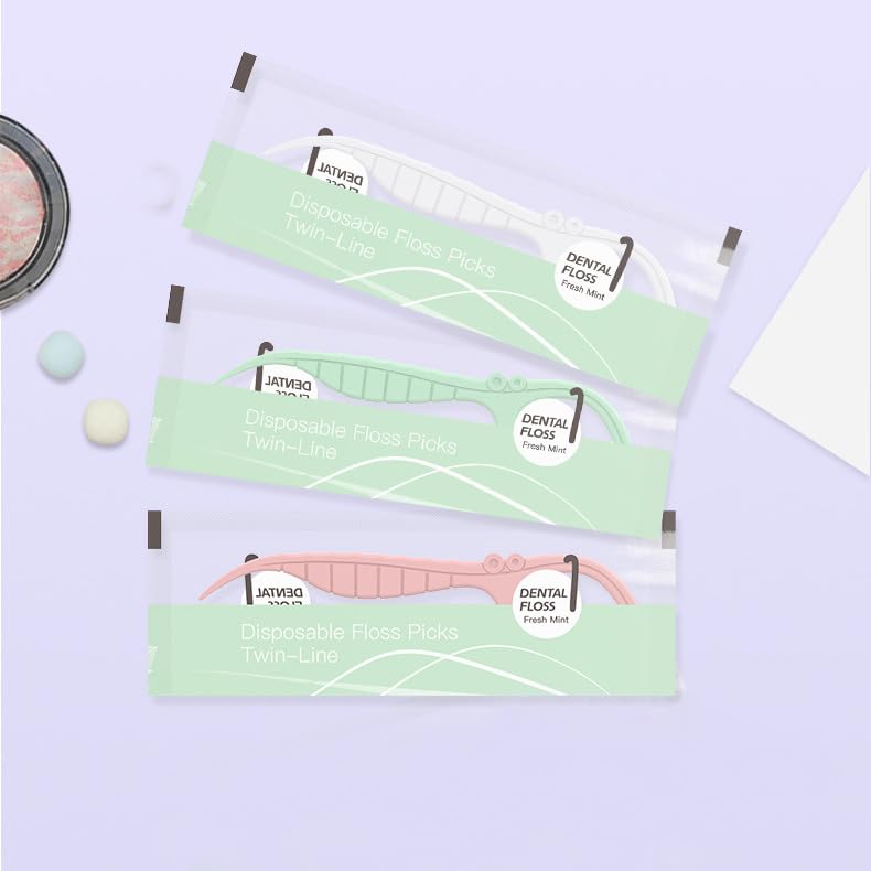 Dental Flosser Sticks Set, 180-Count Disposable Flossers Individually wrapped, mint-flavored dual-strand floss combined with toothpick Portable flosser sticks for cleaning teeth（3/colors）
