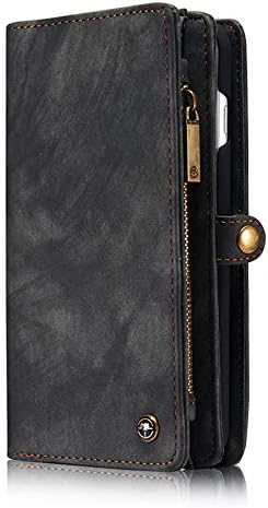 Apple iPhone 7 Plus Case PU Leather,elecfan Slim Handbag Folio Cover with Hand Strap & Card Holder & Detachable Magnetic Back Cover Wallet Case for iPhone 8 Plus/7 Plus 5.5 inch Display,Black