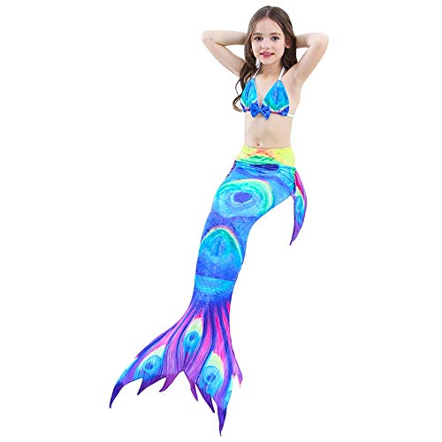 Dunnomart Mermaid Tail Swimming Children Girls Bikini Swim Swimsuit Cosplay Mermaid Tail Optional Monofin