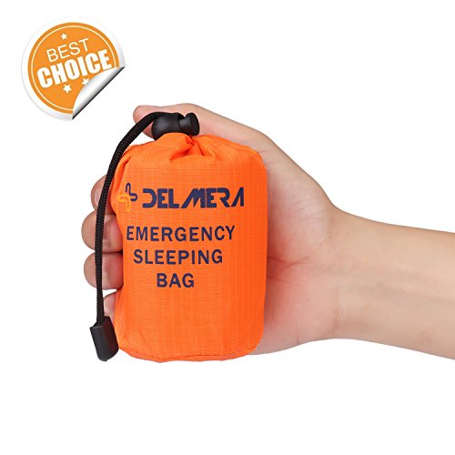 Delmera Emergency Survival Sleeping Bag, Lightweight Waterproof Thermal Emergency Blanket, Bivy Sack with Portable Drawstring Bag for Outdoor Adventure, Camping, Hiking, Orange - Thumbnail 6