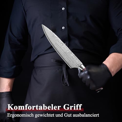 Sunnecko 20cm Messer Küchenmesser Kochmesser - Küchenmesser Profi Messer Scharfes Chefmesser Edelstahl Fleischmesser mit Pakkaholz Griff Allzweckmesser Scharf Klinge mit Geschenkbox für Weihnachten thumbnail 3