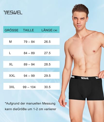 YESWEL Men's Boxers 6 Pack Super Soft Bamboo Underpants Elastic Waist Underwear (M-3XL)