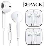 Generic Earbuds/Earphones/Headphones Microphone Stereo Compatible with The iPhone 6 s/s / 6/5 5/4 s/SE/Apple iPod 3.5 mm Devices 2 Pack (White)