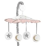 Sweet Jojo Designs Blush Pink, Gold, Grey and White Star and Moon Musical Baby Crib Mobile for Celestial Collection