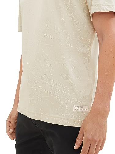 TOM TAILOR Men's T-Shirt, 32453 - Line Design Alfalfa Beige, S