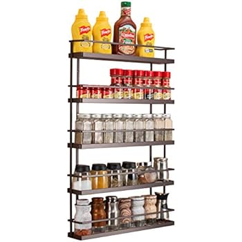 Amazon Com Ems Solid Oak Wood Spice Rack Organizer 5 Tier Wall