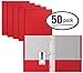 Better Office Products Red Paper 2 Pocket Folders with Prongs, 50 Pack, Matte Texture, Letter Size Paper Folders, 50 Pack, with 3 Metal Prong Fastener Clips, RED