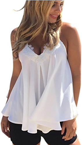 Nevera Women Fashion V-Neck Chiffon Vest Draped Hem Sleeveless Back Criss Blouse (XL, White)