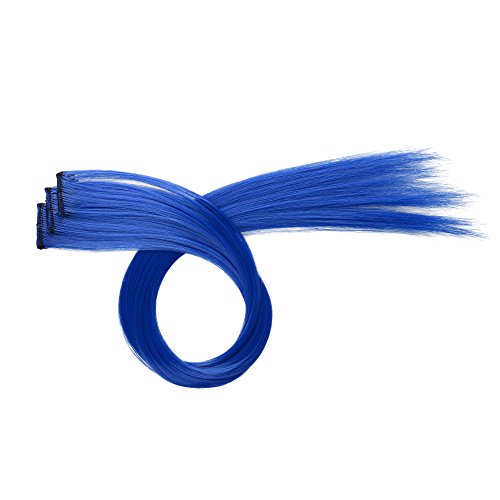 Feshfen 10 Pcs Blue Hair Extensions Straight Coloured Hair