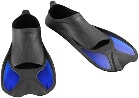 Outools Swim Fins Set – Full Foot Short Blade Competition Swimming Aqua Duck Shoes for Snorkeling, Diving, Lap Training – Adult Swimmer Gear Accessories for Men &amp; Women, 1 Pair (Blue &amp; Black, Large)