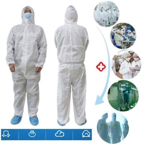 Disposable Protective Clothing Coveralls Suit with Hood Hazmat Safety Coverall Isolation Suit (170/L, White)