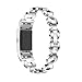 Watch Band for Fitbit Charge 2, Replacement Band Metal Bracelet Adjustable Fitbit Charge 2 Bands with Rhinestone (Silver with White)