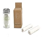 Organic Silk Floss in Glass Jar + REFILLS with Tea Tree and Peppermint essential oils 90 m/99 yds total - by Lucky Teeth (1+2 Pack)