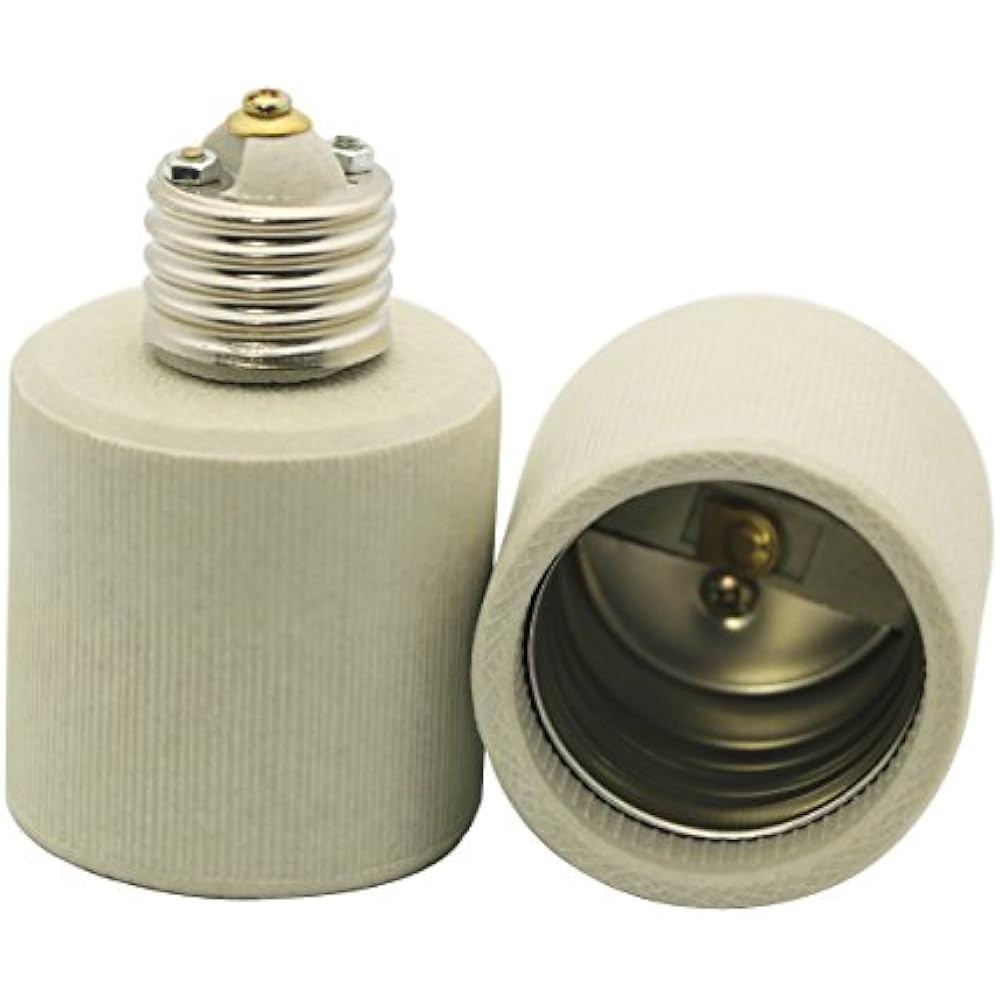 2 Packs Ali Tronics E26 E39 Adapter (Medium Base Mogul E39), Ceramic