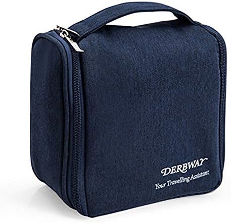 DerbwayHanging Toiletry Bag with Hooks, Portable Waterproof Wash Bag, Folding Cosmetic Bags, Travel Storage Bag, Make up Organizer for Business, Household, Bathroom (Dark Blue)