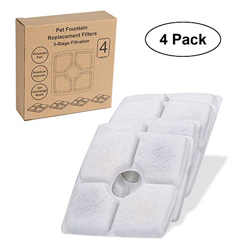 MUDEELA Square Filters for 2.5L Square Cat Water Fountain - Triple Action Water Softening Filter Replacement - 4 Pack