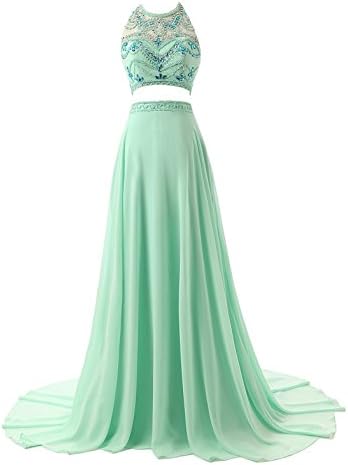 Singmo Two Pieces Beaded Long Chiffon Prom Party Dess Cocktail Dress 2 Mint