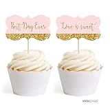 Andaz Press Blush Pink Gold Glitter Print Wedding Collection, Fancy Frame Cupcake Topper DIY Party Favors Kit, 18-Pack