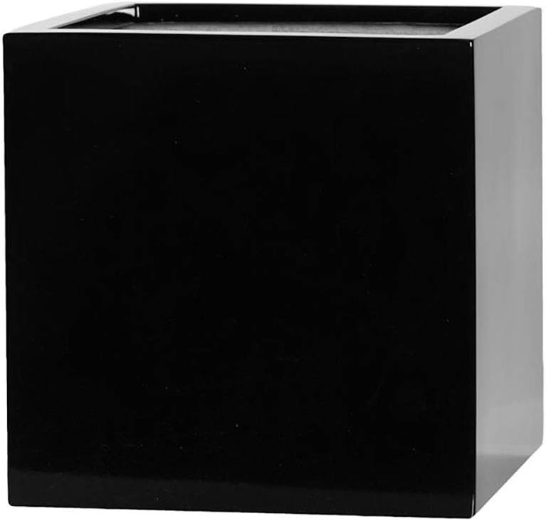 Elegant Shiny Black Square Planter Pot – Cube Shaped Indoor Outdoor Flower Pot - 8”H x 8”W x 8”L - by Pottery Pots