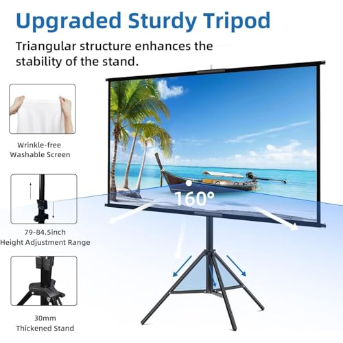 Hcosmy Projector Screen with Stand, Towond 120 inch Indoor Outdoor Projection Screen, Portable 16:9 4K HD Movie Screen with Carry Bag Wrinkle-Free Design for Home Theater Backyard Cinema (265×150cm)