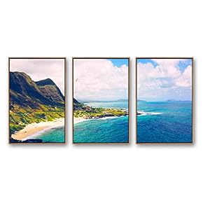 Framed Canvas Wall Art for Living Room, Bedroom Ocean Sea Beach Canvas Prints for Modern Home Decoration Ready to Hang - 16"x24"x3 Panels