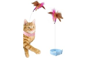 KOTYA Cat Collar Toy, New Premium Teasing Wand with Colorful Natural Feathers and Bell, Lightweight Silicone for Extra Comfort, Interactive Self Playing Toys for Indoor Kittens (Sky Blue)