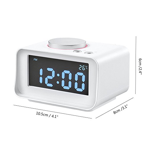 Digital Alarm Clock with FM Radio, ALLOMN Dual Alarm Clock with AUX Speaker, Indoor Thermometer, Phone Charger with Dual USB Port, 1.4" LCD Display, Nap/Sleep Timer for Bedroom (White) - Thumbnail 5