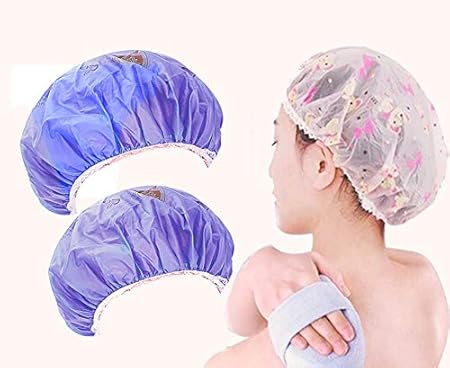 Pelo 2 pcs Reusable Thick Women Shower Cap Waterproof With Elastic Band For Home Use/Salons/Spa/Hair Treatment Pack Of 1 (Shower Cap)