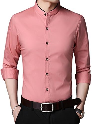 Men's Tuxedo Shirt Banded Collar Dress Shirt Slim Fit Long Sleeve Cotton Tuxedo Dress Shirts for Men