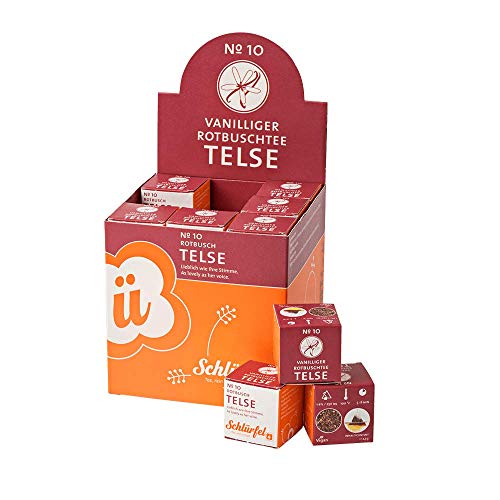 Schlürf Rotbuschtee "Telse" No. 10, Schlürfel Bio-Rotbuschtee mit Vanille, Display mit 27 Pyramiden-Teebeuteln in Würfeln einzeln verpackt, 67,5g (27 x 2,5g)