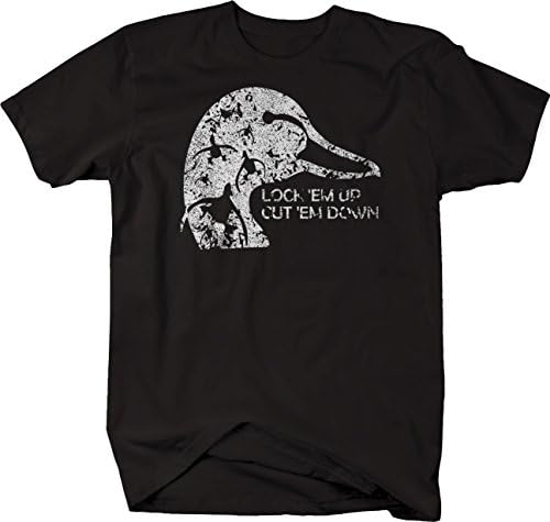 Falcoln Apparel Distressed - Duck Hunting Unlimited Lock 'em Up Cut 'em Down Tshirt - Medium