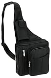 Leather Black Cowhide Multi-Pocket Organizer Carry All Cross-Body Shoulder Messenger Sling Bag with Key Ring Carabiner