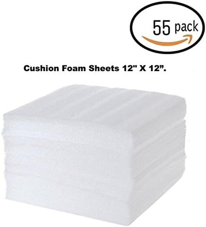 Cushion Foam Sheets 12" X 12" (55 Count) Protect Glasses, China, Dishes for Moving Shipping Packing & Storing,by prime packaging