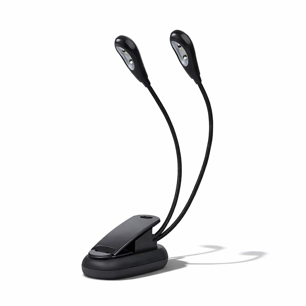 Music Stand LED Light, Adjustable Double Arm Clip-On, Reading Lamp, 6 Beads with USB Cable, for Music, Reading, Bedside & Desktop Use