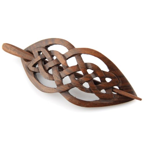 Evolatree Natural Hair Barrettes for Women and Men - Handmade Wood Barrette Hair Pin - Celtic Love Intertwined Knot - 4"