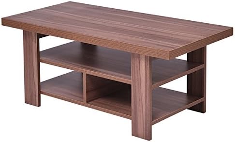Wooden Coffee Table With 2 Tier Storage Shelves Rectangle Modern Living Room Furniture Home Décor Perfect For Placing TV Remotes Books Magazines Photo Albums