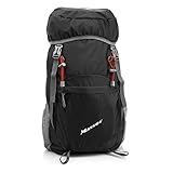 MANSOV Water Resistant Foldable Hiking Backpack 38L Packable Daypack Lightweight Travel Bag Black