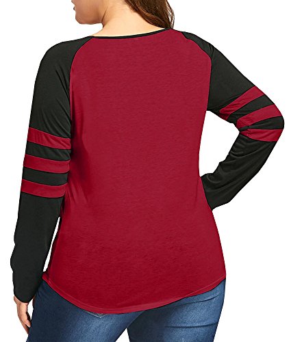 Imysty Plus Size Womens Tops Long Sleeve Sexy V Neck Striped Raglan Henley Shirts Blouse