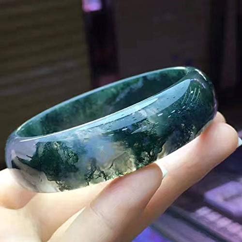 HSUMING Jade Bangle Green, Natural Jade Grade A Green Water Grass Floating Flowers Bangle Bracelet for Women (56-62mm)