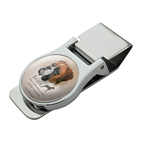 Boxer Dog Breed Satin Chrome Plated Metal Money Clip