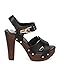 Women Leatherette Peep Toe Studded Wooden Chunky Heel Clog Sandal EB05 - Black