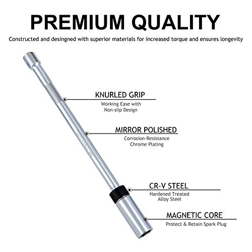 Renekton 5/8" Swivel Spark Plug Socket, 3/8" Drive x 11" Extension, 360 Degree Swivel